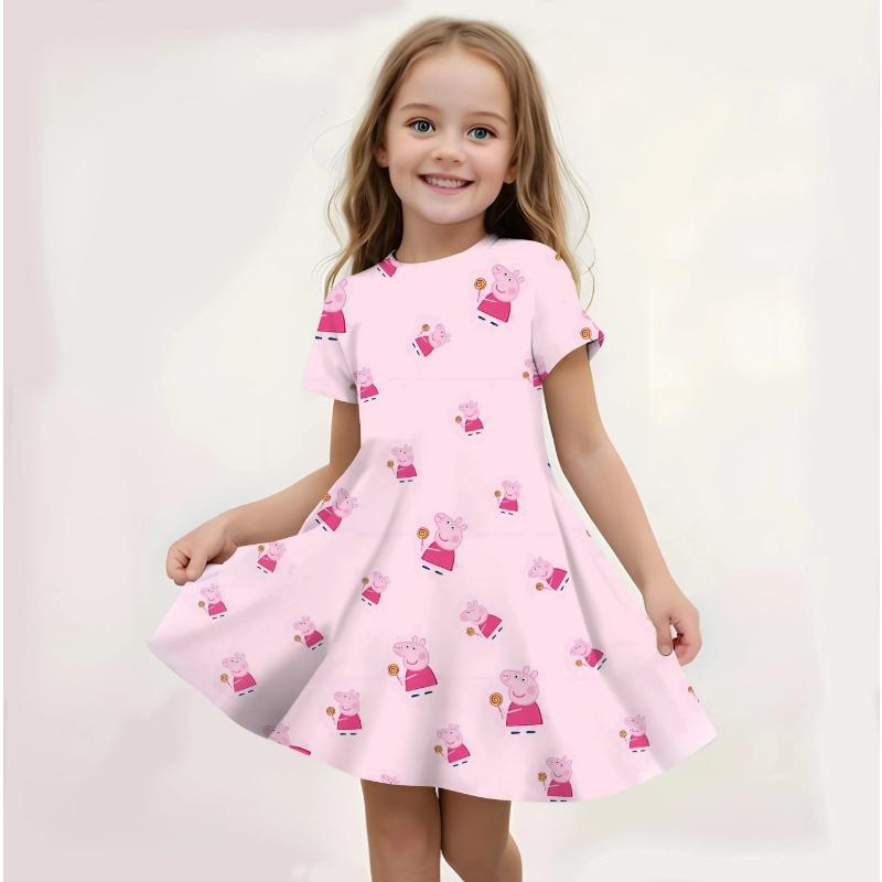 Summer Loose Fit Sundress Girls Peppa Pig Cute Cartoon Print Casual Soft Lightweight