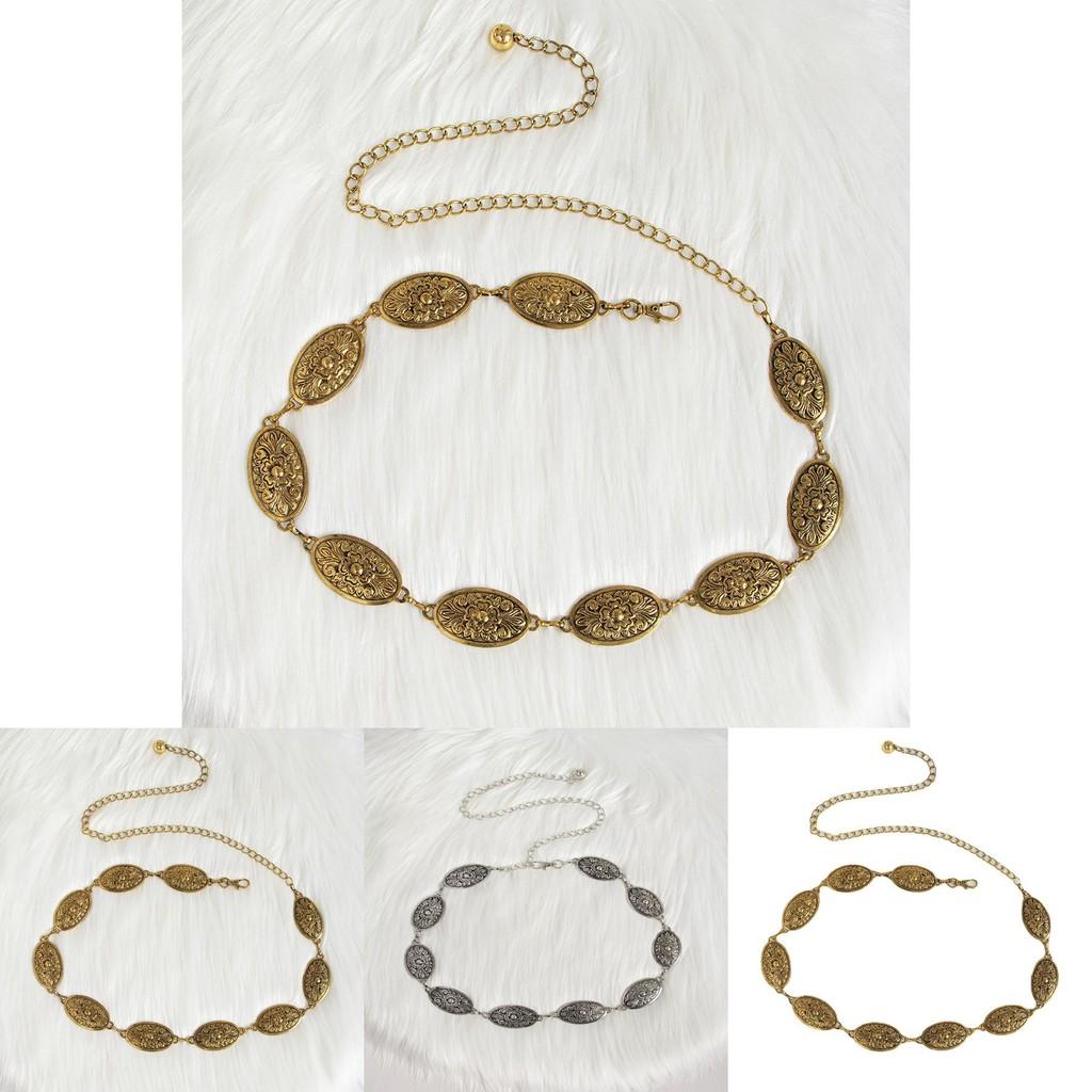 Vintage Metal Womens Waist Chain With Carved Flower Design For Boho Style