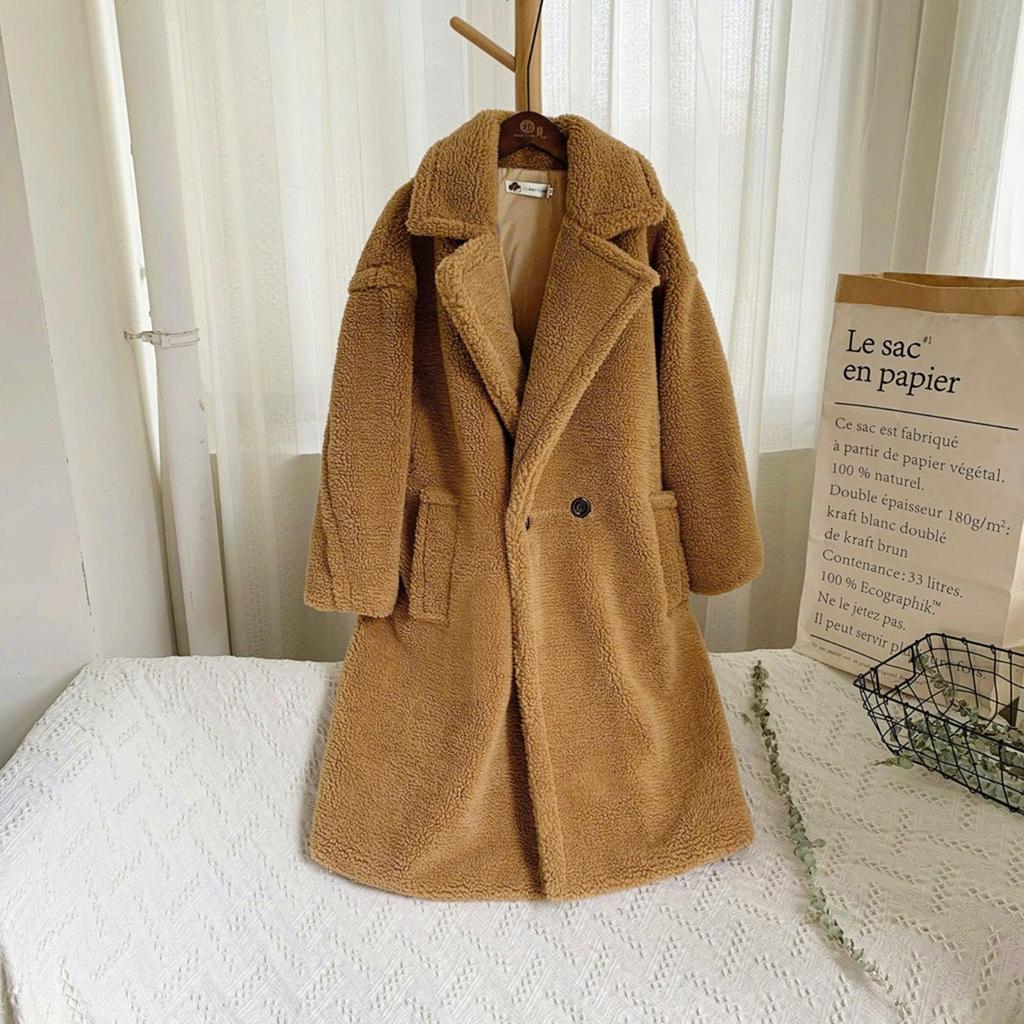 Women Fashion Autumn And Winter Loose Medium Long Windbreaker Lamb Coat