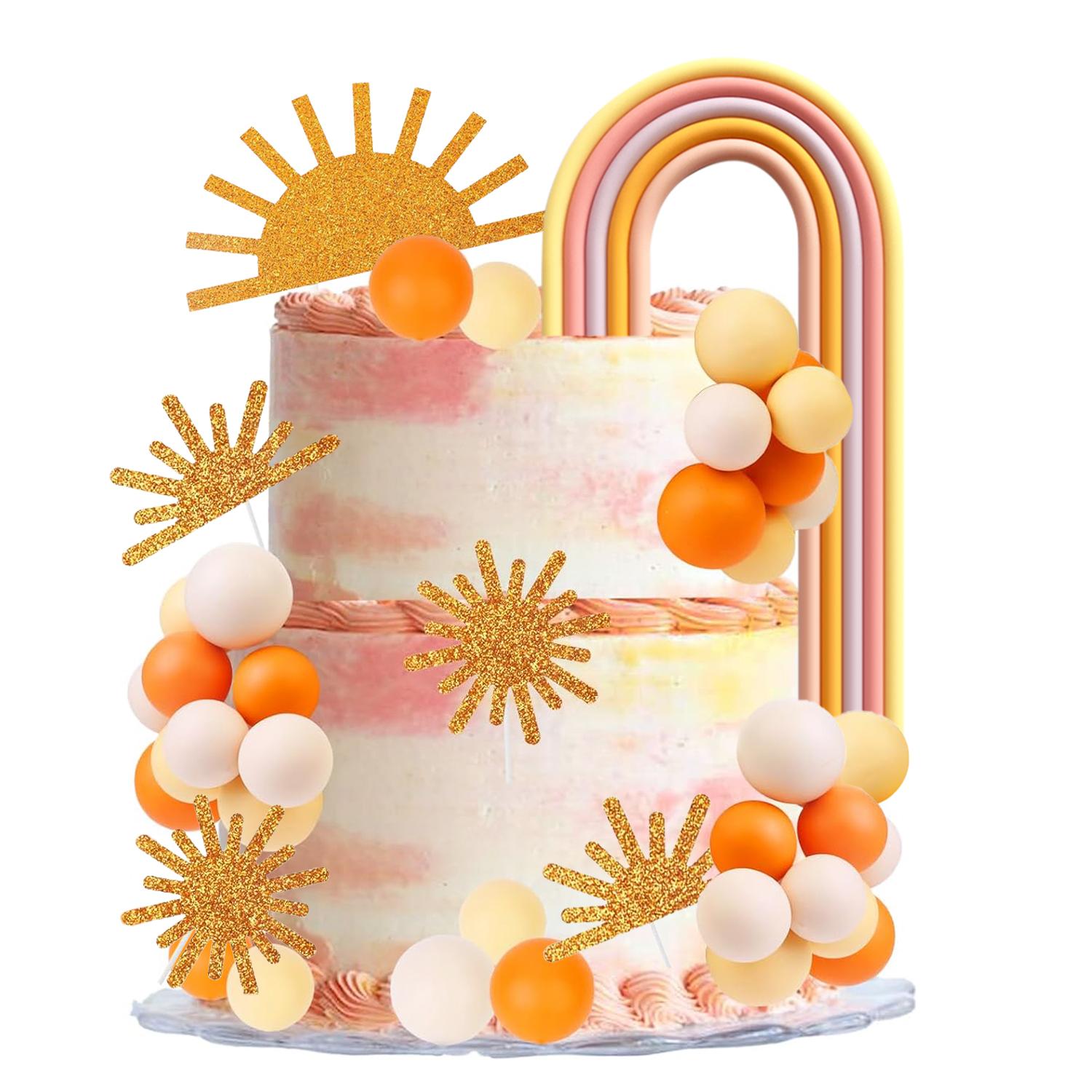 

26pcs Sun Rainbow Cake Decoration - Golden Sun Cake, Paper Cups, Desserts Sun themed birthday party, baby bath celebration