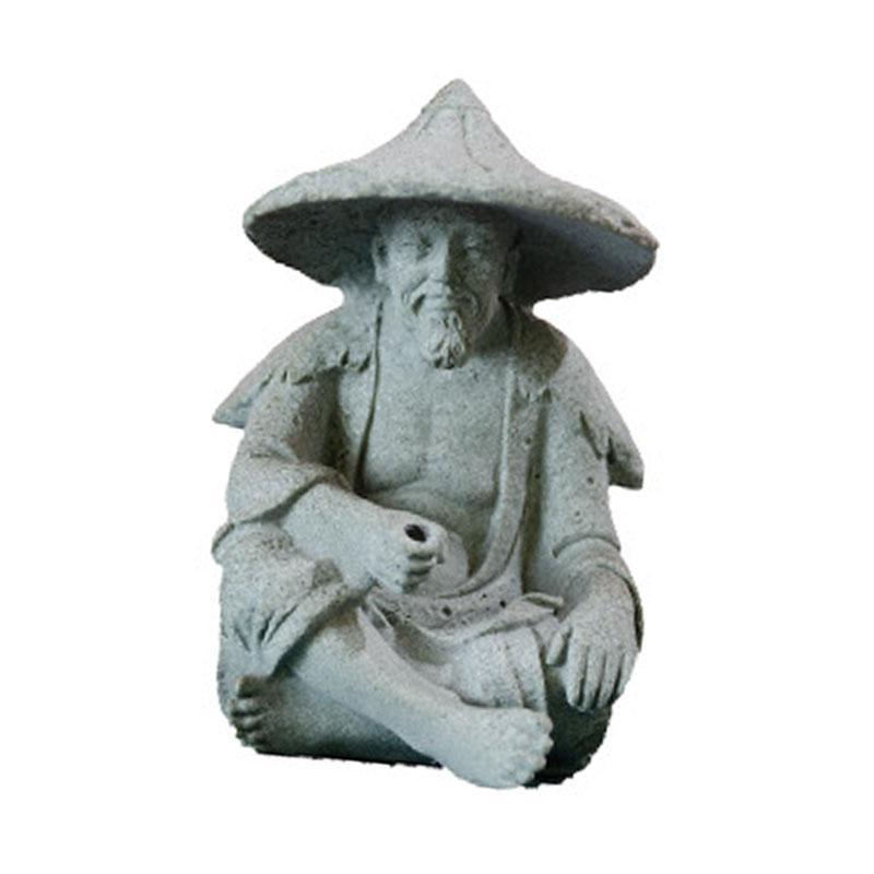 Fisherman Ornament Resin Unique Light Gray Old Man Fishing Statues for Rock Garden Ecological Fish Tank Micro Landscape