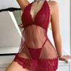 Ladies Sexy See-through Temptation Lace Trim Mesh Pure Desire Erotic Nightgown Seductive Sleepwear Underwear