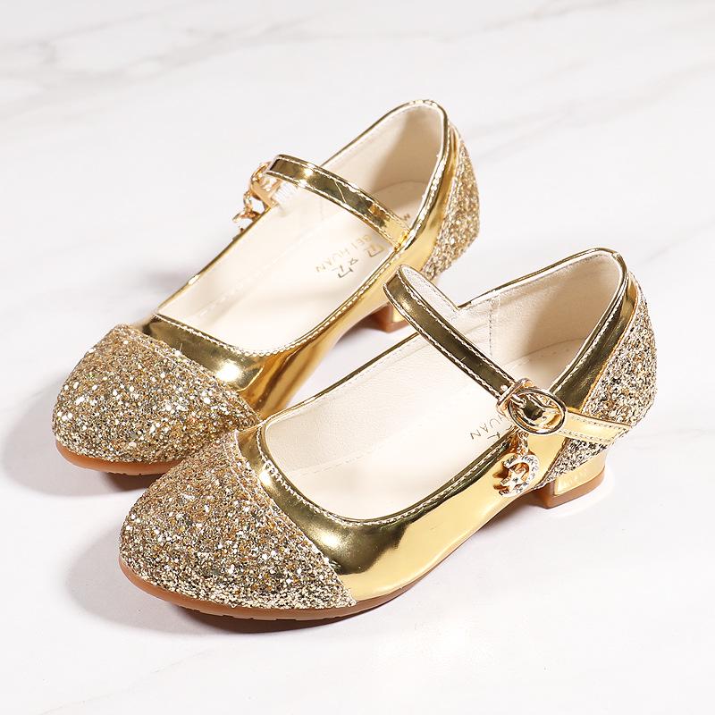 Frozen Silver Korean High Heel Princess Shoes for Girls - Leather Elsa Dance Shoes