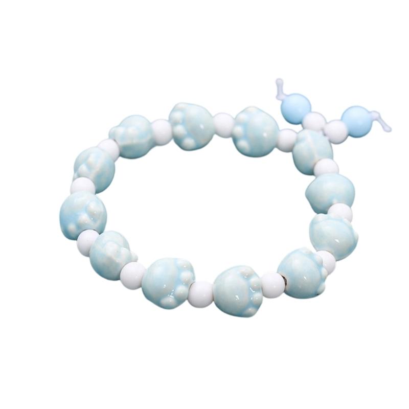 Adjustable Ceramic Bead Bangle Handmade Bracelet Cartoon Puss Paw Design Elastic Cord for Daily Fashion Accessory