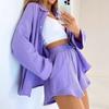 Women's Two-piece Commuting Solid Color Long Sleeved Shirt Shorts Sets