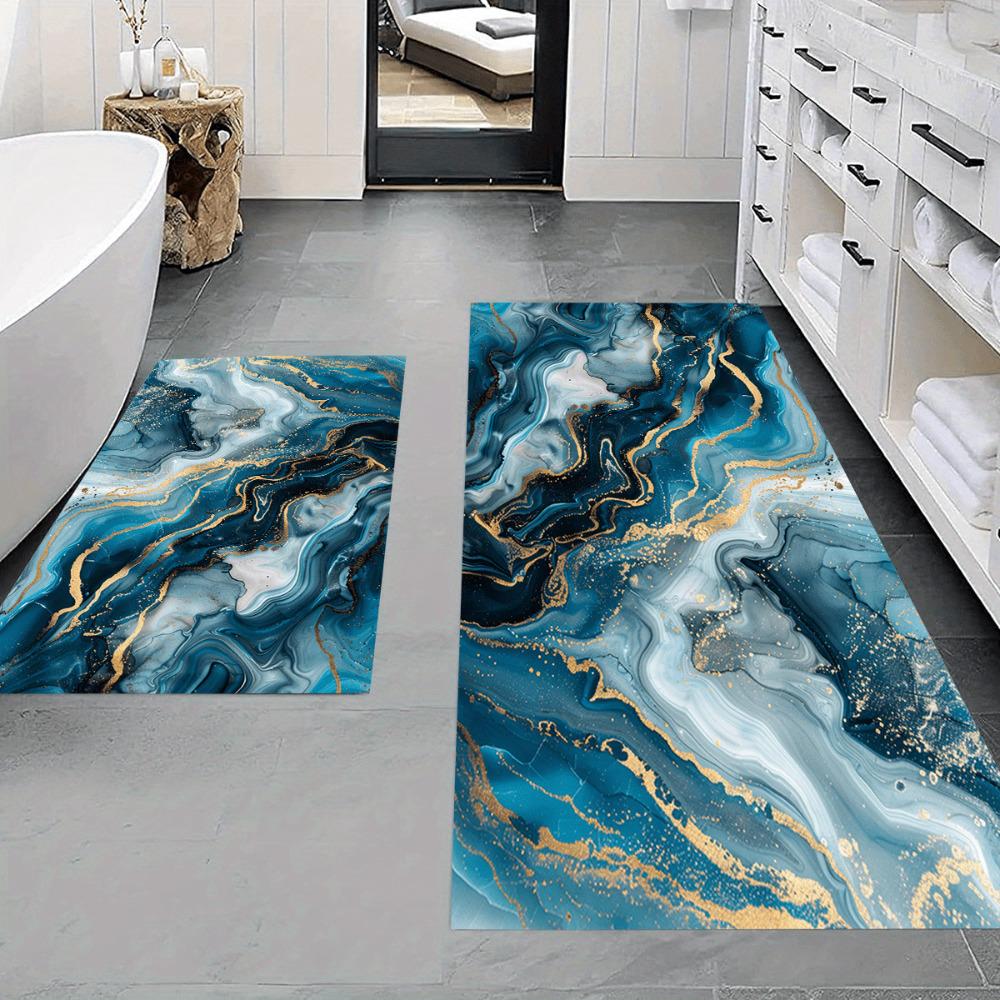 1Pcs Anti Fatigue Kitchen Rugs Blue Marble Textured Waterproof Non-Slip Thick Cushioned Kitchen Mat Heavy Duty Comfort Standing Mat for Kitchen