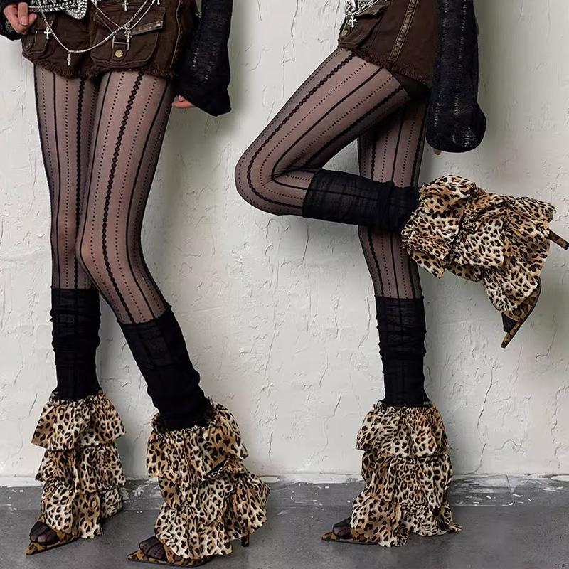 New Winter Warm Leopard Print Leg Warmer for Women Vintage Y2K Subculture Personality Long Sock Fashion Spicy Girl Boot Covers