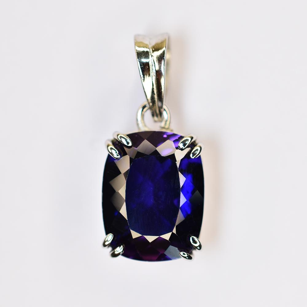 Natural Purple Sapphire Pendant 26.30 ct Cushion 925 Sterling Silver September Birthday Birthstone