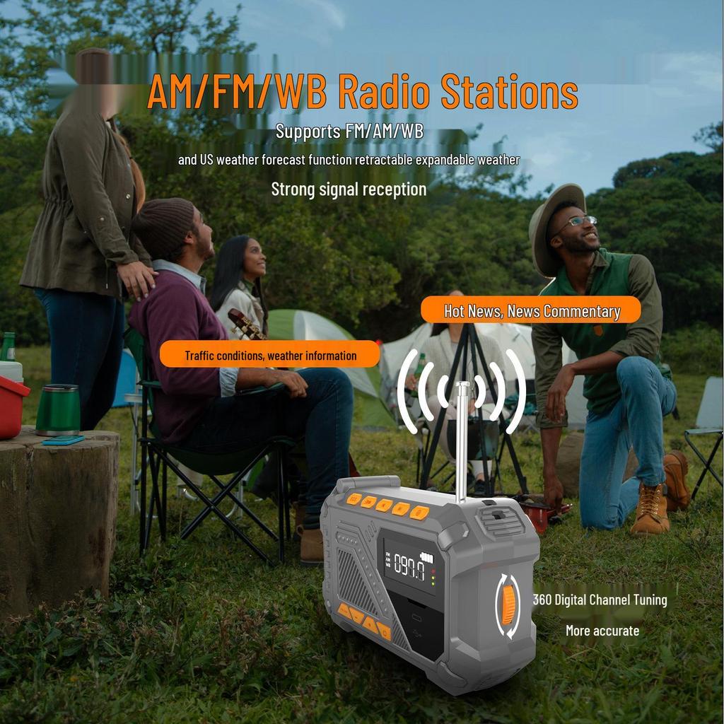 Solar-Powered Hand-Crank Radio with Emergency Power Bank and Multifunctional Capabilities