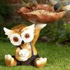 Owl Statue Bird Feeder Resin Decorative Bird Feeder Outdoor Cute Owl Bird Feeder for Garden Balcony Yard Front Porch Decoration