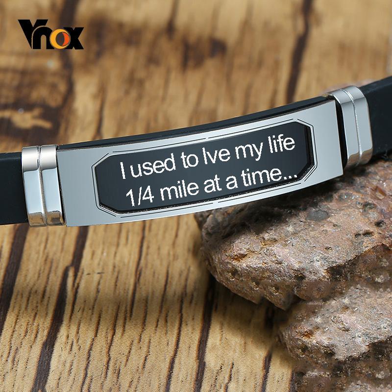 Vnox 12mm Customized Bracelets for Men Women,Grooved Stainless Steel ID Bangle with Adjustable Silicone Band,Casual Classic Gift