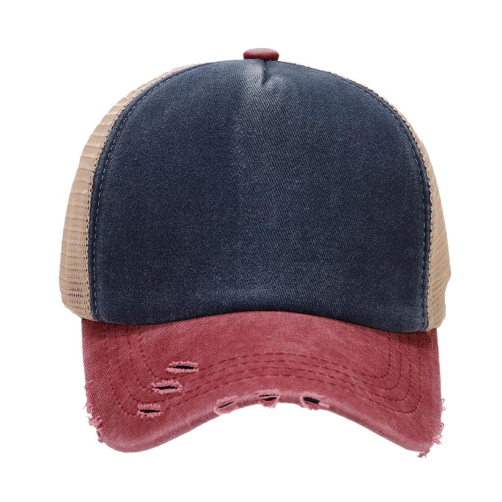 Hot-selling contrasting colors, washed and made old mesh splicing baseball caps, men's and women's tide summer breathable caps