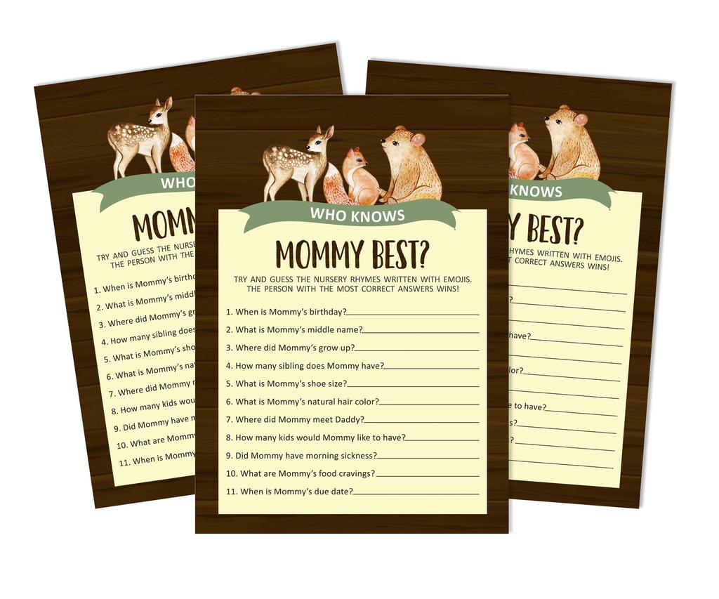 Inkdotpot Gender Neutral Who Knows Mommy BestA  Baby Shower GameA  Cards-FunA  Activity Cards Set Of 50A  Jungle Animals Party