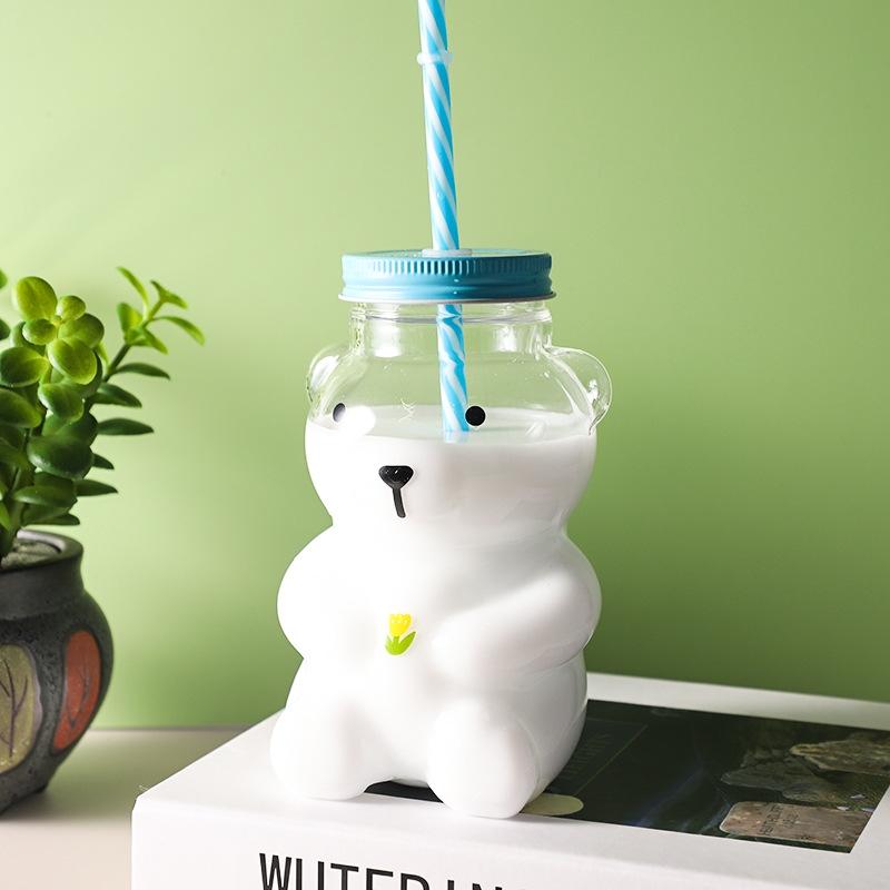 500ml Portable Cartoon Bear Transparent Bottles Cute Takeout Drink Containers For Bubble Tea Juice Party Supplies