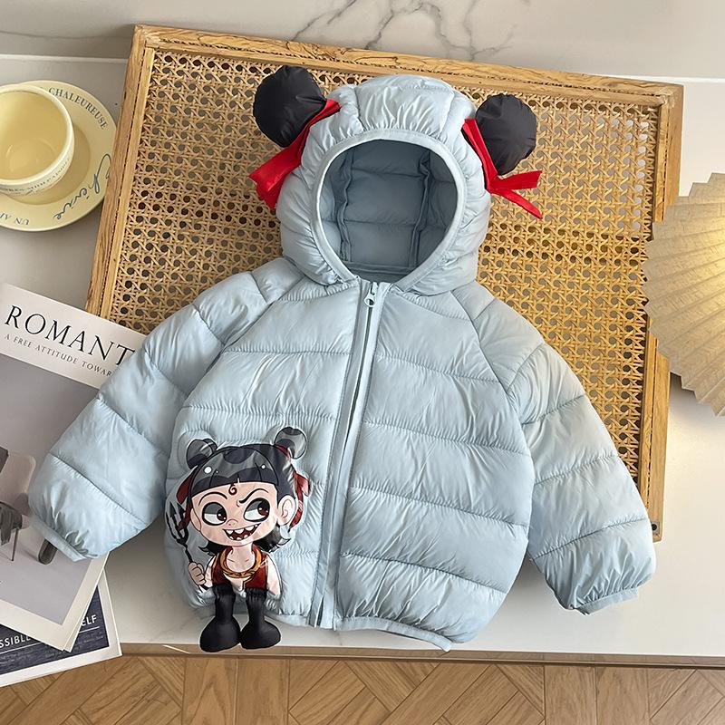 Kinder Nezha verdickte kurze Baumwolljacke Herbst und Winter Jungen niedliche Cartoon-Print Mäntel Mädchen warme Kapuzenjacken
