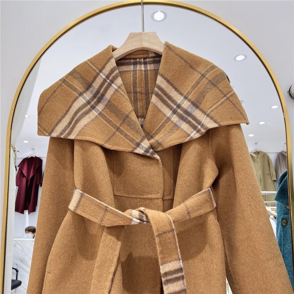 Scarlet Women's Double-Sided Cashmere Coat - 2024 Winter Mid-Length Belted Slimming Design