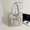 Bow Large Capacity Canvas Tote Bag Women's Autumn New Fashion Commuter Casual Shoulder Bag Pleated Handbag