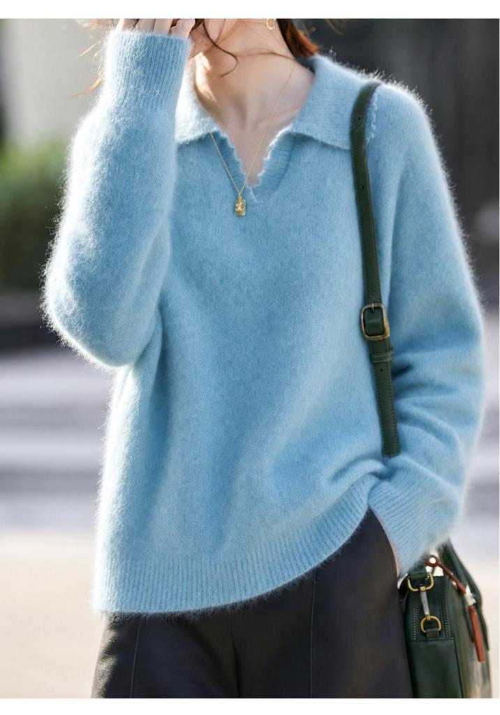 2026 Women's Autumn-Winter Wool Knit Polo Neck Slimming Long Sleeve Top