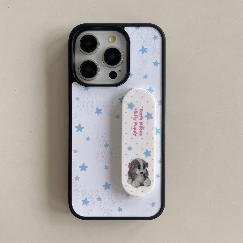 Blue Star Cute Puppy Cartoon Band Aid Bracket Phone Case For iPhone 17 Air 16 15 14 13 12 11 Pro Max Plus Kawaii Cover