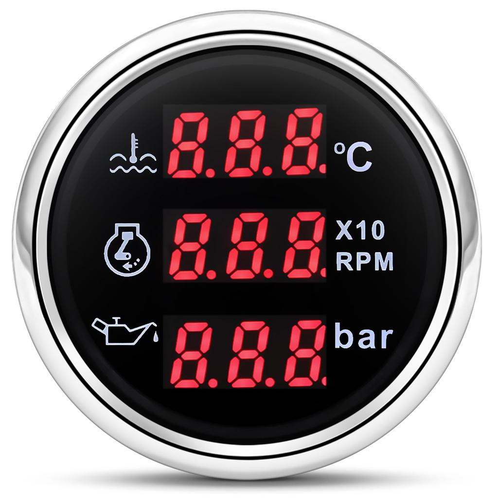 3 in 1 Gauge Tachometer+Oil Pressure+Water Temperature Gauge With Alarm 0-10Bar Oil Press Sensor for 12V 24V Car Boat Marine