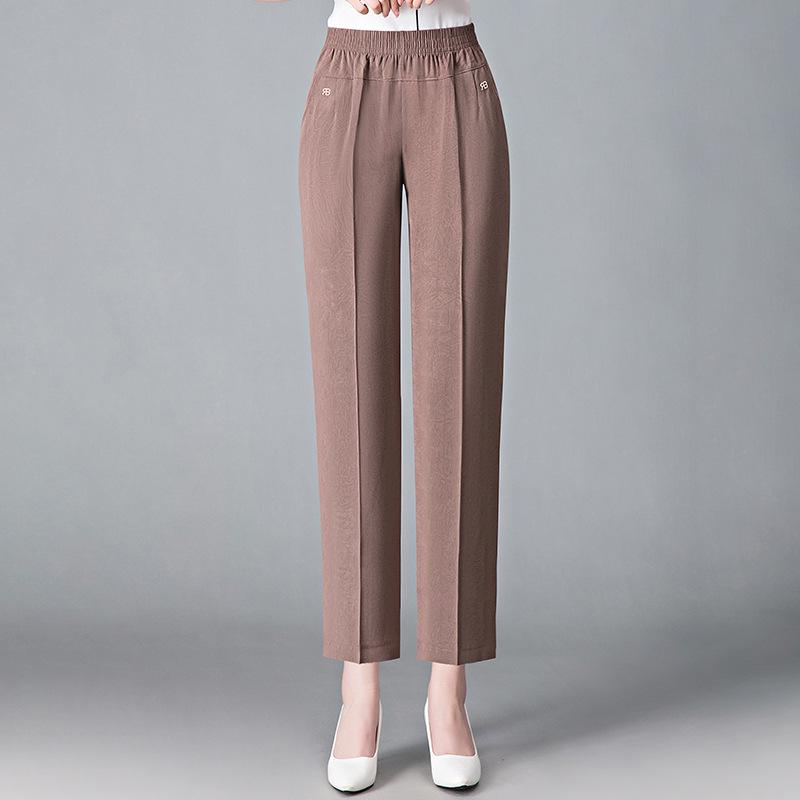 Modische elastische Skinny-Hosen aus Kunstseide mit elastischem Bund für Frauen mittleren Alters und ältere Frauen - Frühling/Sommer, verkürzter Stil