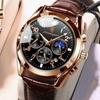 POEDAGAR Orologi da Uomo Moda Pelle Impermeabile Luminosi Top Brand Lusso Quarzo da Polso
