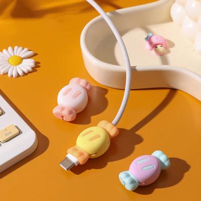 1 Pair Silicone Candy Charger Cable Protector Mobile Phone Charging Cord Saver Non-Slip Universal Data Wire End Protection Wrap