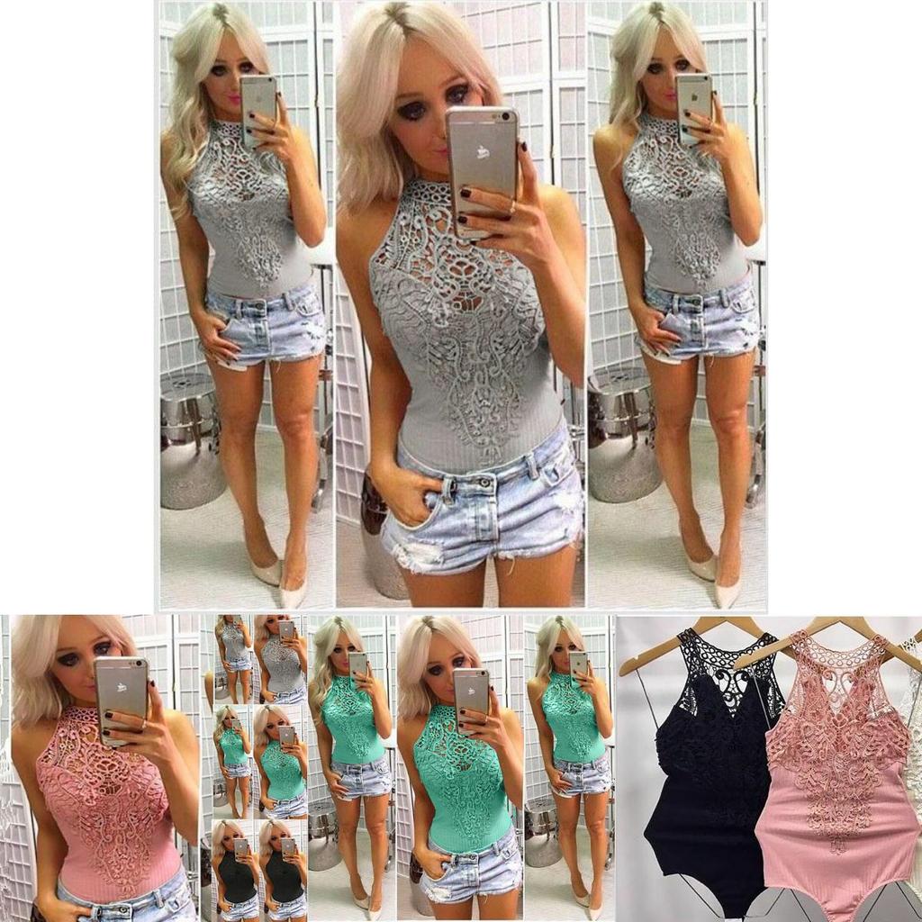 Stilvoller Damen Spitzenbody ohne Ärmel mit klassischem Choker und Stretch-Passform