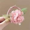 2Pcs Hair Tie High Elastic Rubber Band Hair Rope with Hand-Sewn Organza Flowers Imitation Pearl Pendant Ponytail Holder Hair Accessories