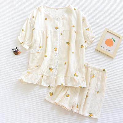 Yeni yaz bayan pijama kısa kollu şort iki parçalı set % 100% pamuk krep takım elbise kadın sevimli taze ev kıyafetleri artı boyutu