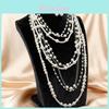 European Style Multilayer Pearl Necklace And Earring Set With Geometric Pendant For Women