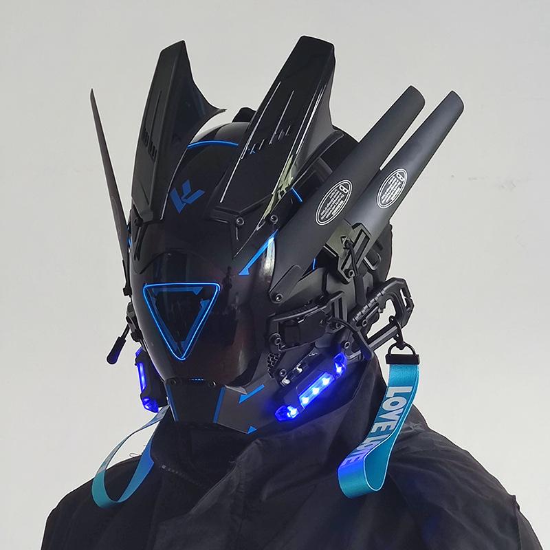 CyberPunk Masks M-Clasp Night City LED Festival White Armoured Cosplay Stage Property SCI-FI Halloween Party Gifts For Adults