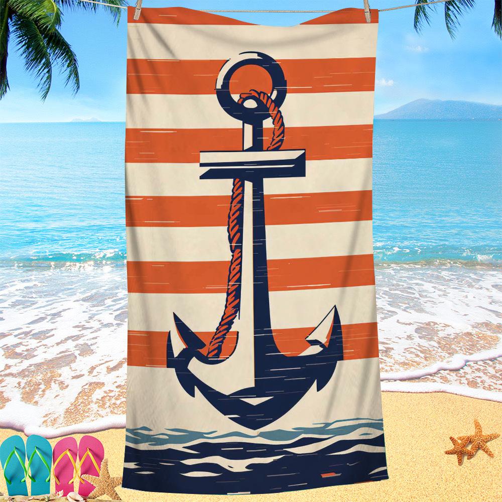 Nordic painted ship anchor digital-printed polyester Superfine fiber double-sided fleece Beach vacation bath towel, beach towel