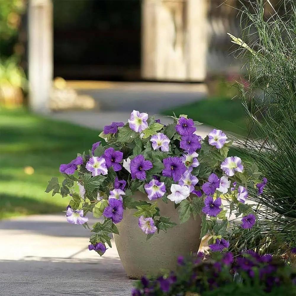 UV Resistant Simulated Leaf Vines Realistic Faux Petunias Artificial Petunias Flowers  Balcony