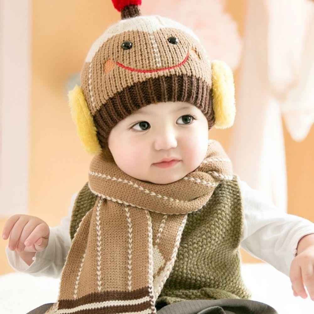 Cartoon Snowman Children Hat Scarf Set Ear Protection Warm Beanie Caps  Children Accessories