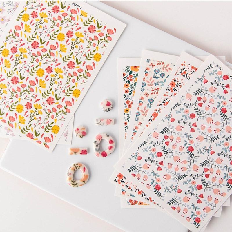 Clay Water Transfer Paper for DIY Clay Earring Jewelry, Floral Clay Transfer Sheet Flower Paper for Pottery Enamel Decal
