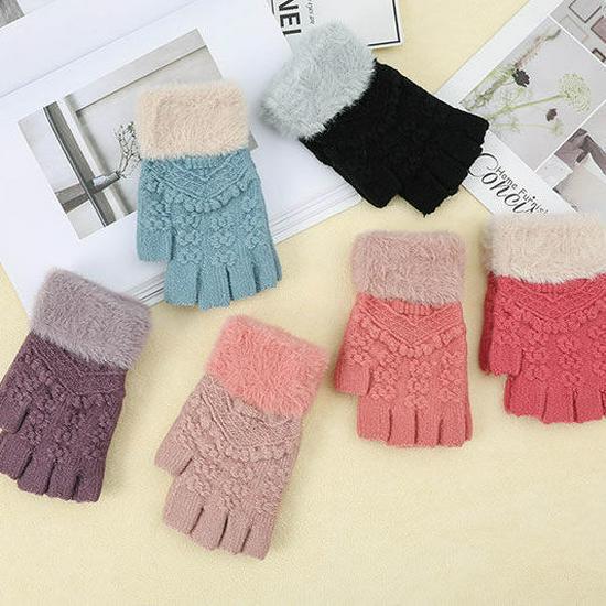 

Женские флисовые перчатки без пальцев с сенсорным экраном и градиентным рисунком для велоспорта на зиму One Size