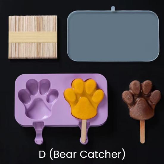 Kids Cartoon Shape Popsicle Molds Food-Grade Silicone Reusable Sticks Non-Stick Design Easy Release Ice Cream Mold