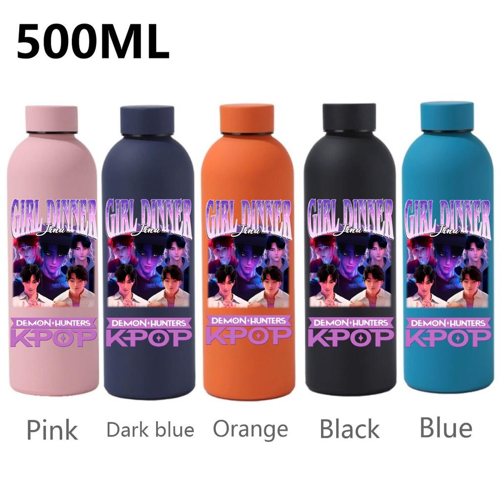 500ML KPop Dämonenjäger Cartoon Druck Sport Auslaufsicher Hohe Qualität Edelstahl Isoliert Wasserbecher Geburtstag Geburtstag Hohe Qualität Geschenke