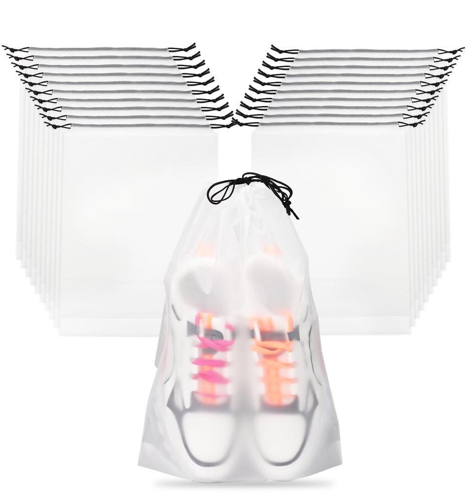 Teskyer 6 Pack Shoe Bags for Travel – Transparent, Waterproof, Portable Shoe Storage for Packing (15.7" X 11.8") – Travel Essentials for Men & Women