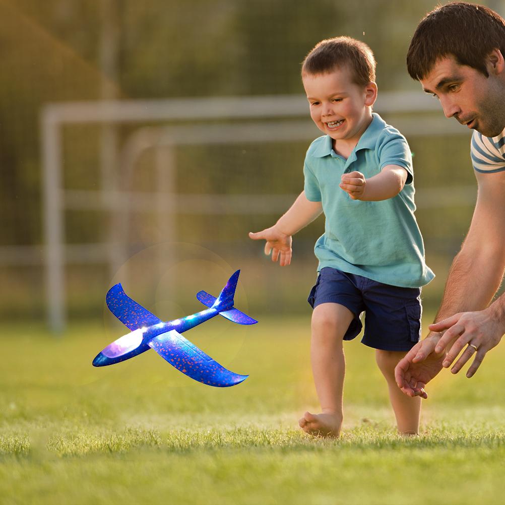 LED Light Up Glider Airplane Model Toy Manual Throwing Foam Glider Plane with Dual Flight Modes