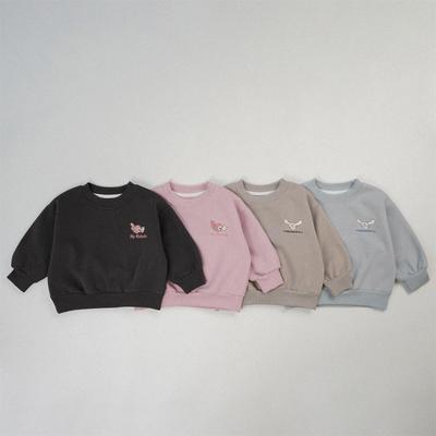 Sweat à capuche unisexe mignon brodé style coréen à col rond pour enfant pour l'automne