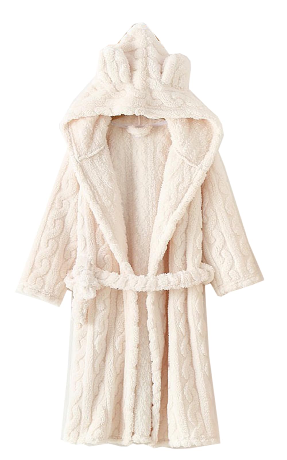 

Fluffy Microfleece Bathrobe Pajamas for Kids, Fall/Winter, Boys and Girls, Warm Loungewear for After Baths (140cm, Ivory)