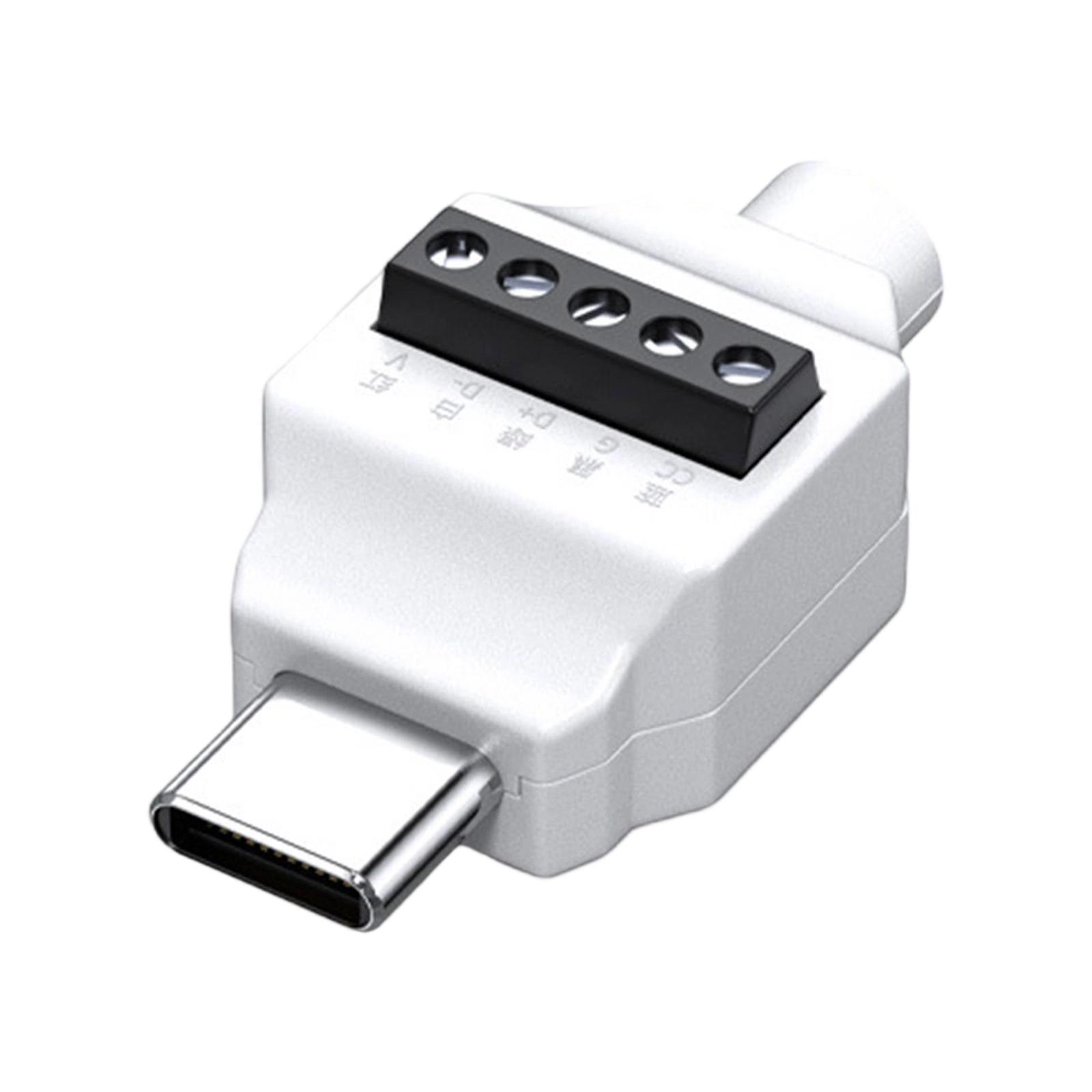 

USB C Папа до 5-контактного/4-контактного безпайкового обтискного терміналу для швидкого ремонту та DIY-проєкту Підтримка передачі даних 480 Мбіт/с Зарядка 65 Вт 5PIN