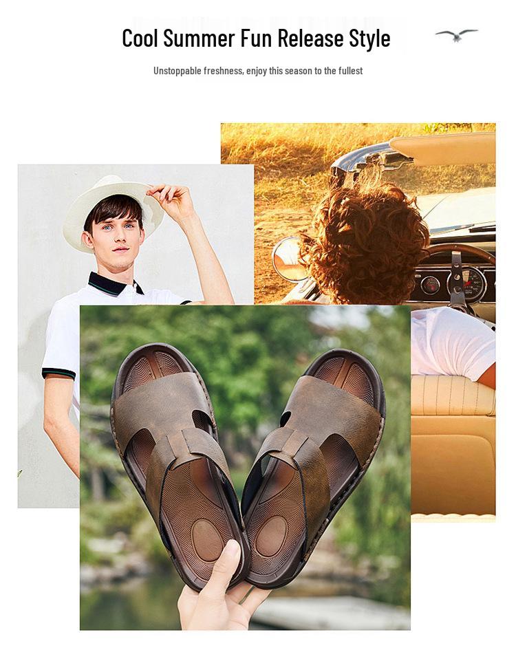 Herren Sommersandalen mit offener Zehenpartie aus Rindsleder, zum Hineinschlüpfen, für Freizeit und Outdoor