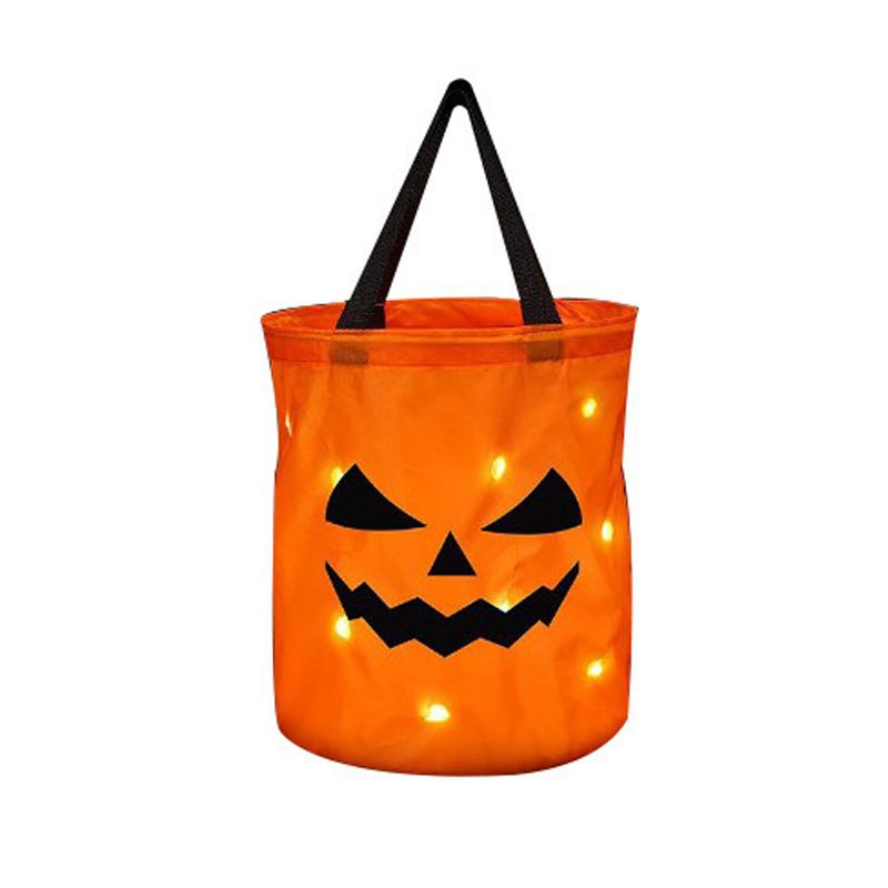 

2025 Halloween Trick Or Treat Bags Orange Pumpkin Buckets With Led Light Candy Bucket For Kids Halloween Glow Party Supplies