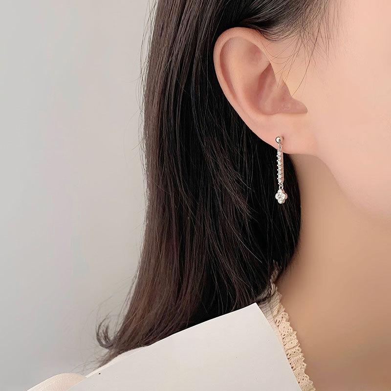 Flower Tassel Earrings Inlaid with Diamonds Long Earrings Light Luxury High-end Look To Make The Face Slim and Niche Earrings