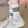 White Striped Socks Pile Socks Spring And Autumn Versatile Cotton Boneless Medium Tube Socks College Style Stockings Women