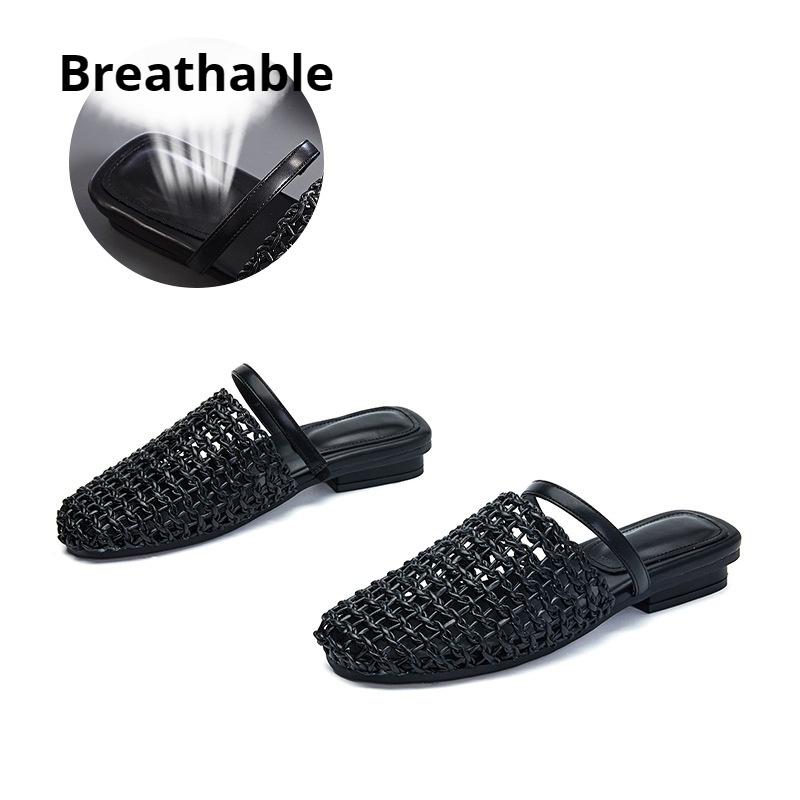 

Плетеные шлепанцы с открытым носком, ажурная уличная обувь, повседневная и модная женская обувь 40 чёрный