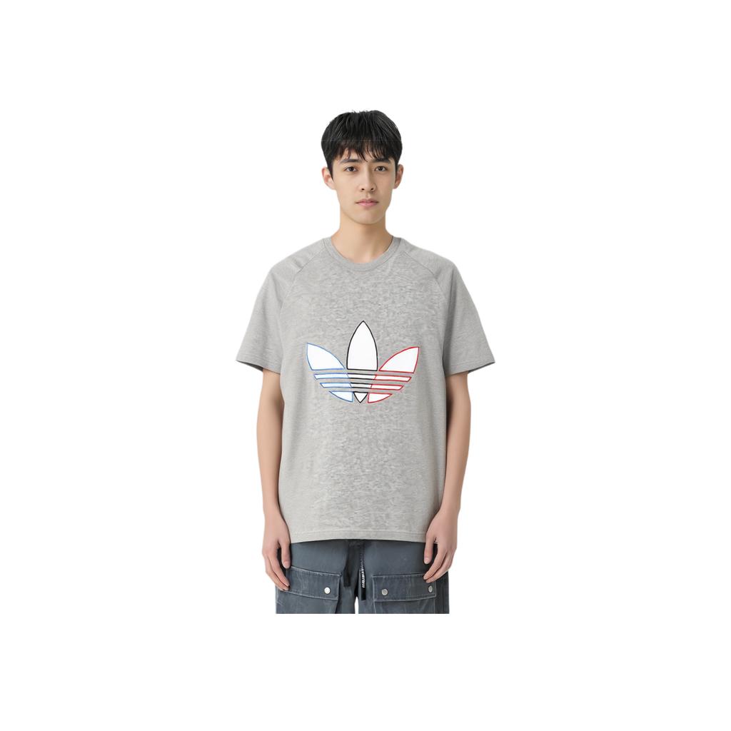 Adidas Logo Printed Sports Short Sleeve T-Shirt Men Tops Gray GQ8917